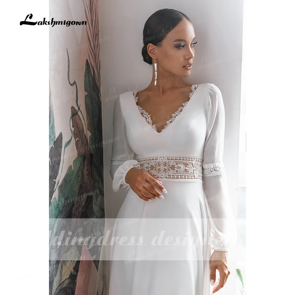 vestido de novia Boho Long Sleeve Wedding Dresses Backless robe longue Vintage Simple Chiffon Wedding Gowns Engagement Dress traditional wedding dresses