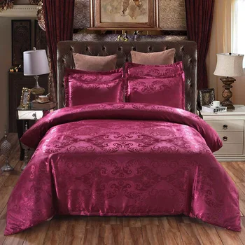 

Satin Jacquard 2/3 pcs Set Bedding Set Classcial Pattern Style Quilt Cover and Pillowcase Cover