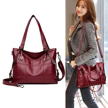 

Women PU Leather Handbag Stitching Big Capacity Shoulder Bag Soft Tote for Shopping New K2