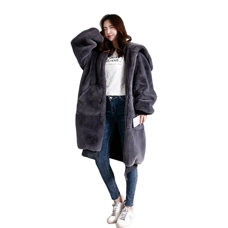 

2020 New Oversized Coats Women Winter Warm hooded Large size Loose Long Faux Fur Coat Casual Female Fur Jacket Outwear OK319