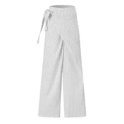 Pantalon décontracté à jambes larges, avec poches, en Polyester, à rayures 