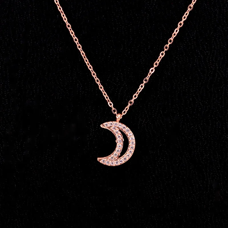 

High Quality Fashion Full Drill Cnc Micro Inlay Hollow Moon Pendant Necklace