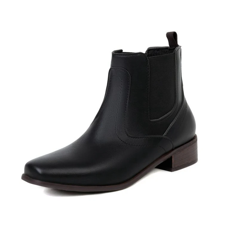 

SIMLOVEYO 2021 Woman's Ankle Boots Wide Elastic Square Toe Chunky Low Heels Slip-on Big Size 35-48 Khaki Leisure Winter S2616