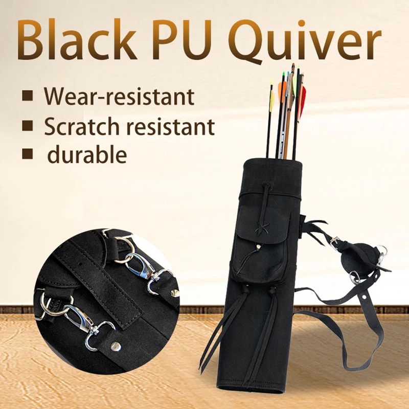 

Archery Hunting Genuine Leather Arrow Quiver Bag Arrows Holder 21 Inches in Black 3 Point Harness Leather Bag