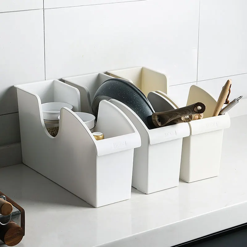 Kitchen Pot Storage Rack Storage Box Pulley Cover Pot Plastic Shelf