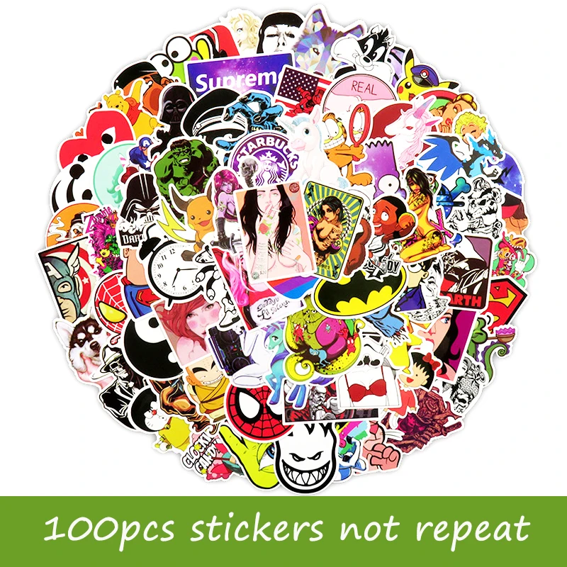 

100pcs mixed stickers not repeat for laptop refrigerator suitcase sticker laptop stickers Vinyl Sticker for macbook Dell HP acer
