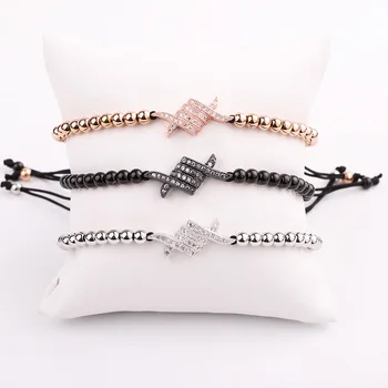 Jaravvi High Quality CZ Micro Pave Barbed Wire Stainless Steel Beads Cord Braided Macrame Friendship Bracelet Men Jewelry Gift