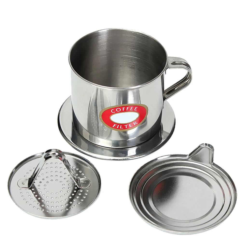 2Pcs Vietnamese Coffee Filter Set French Coffee Slow-Drip Espresso Single Serving Stainless Steel Coffee Maker Pot