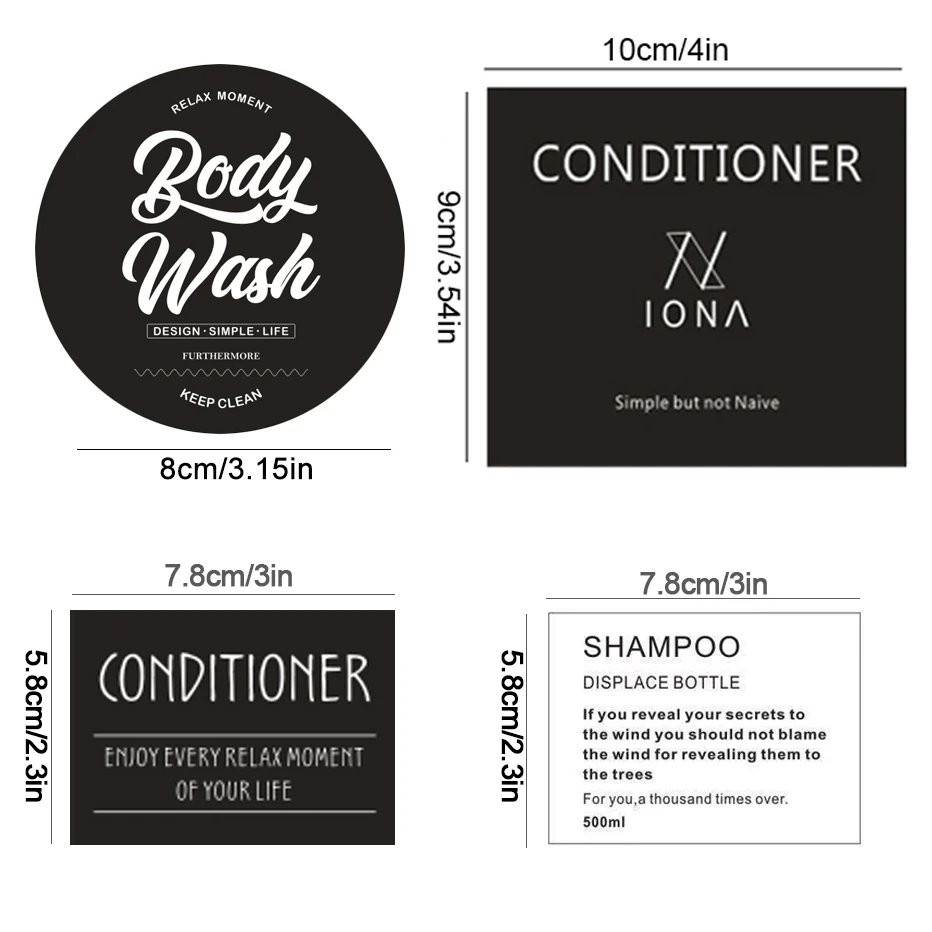 Soap Bottles Labels Bathroom Shampoo Body Wash Conditioner Stickers Waterproof Self Adhesive Dispenser Labels bathroom labels sticker set