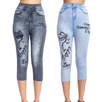 

Women Fashion Imitation Denim Jeans Ladies Plus Size Leggings Casual High Waist Slim Elastic Pencil Pants