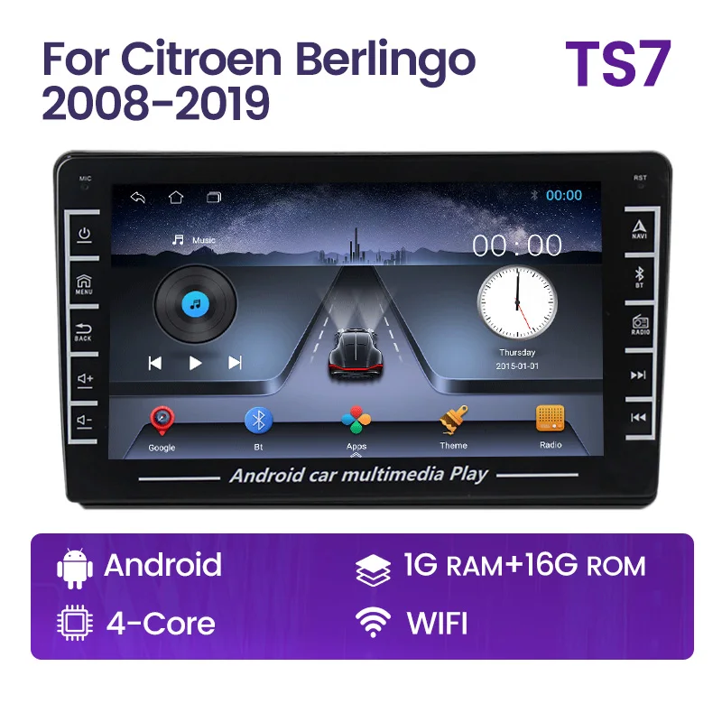  Android 10 Autoradio Navigation GPS En Voiture Headunit Stéréo  Lecteur Multimédia Radio Pour Citroen Berlingo 2008-2019 Support WiFi 4G  Bluetooth Volant Google Gratuite Caméra (Color : WIFI 1G 16G)