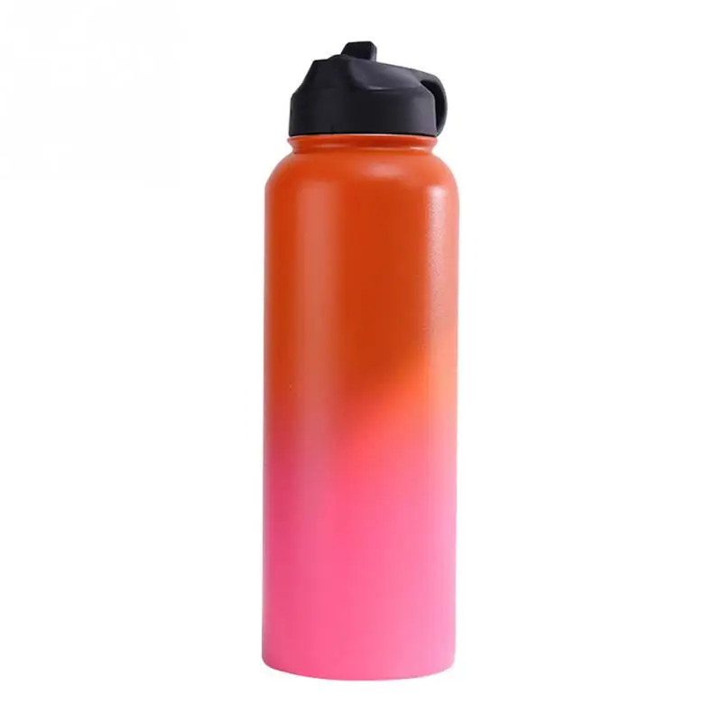 Orange Pink 32 унции/40 унций походная нержавеющая сталь гидро колба вакуумная Изолированная бутылка для воды широкий рот на открытом воздухе спортивная бутылка с соломенной крышкой - Цвет: Orange Pink