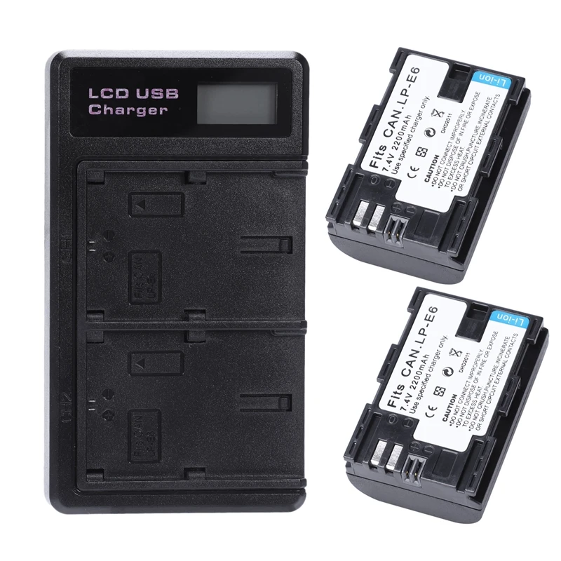 

2 Pcs Lp-E6 Battery And Dual Battery Charger With Usb Led Display For Canon 6D 7D 70D 60D 5D Mark Bg-E14 Bg-E13