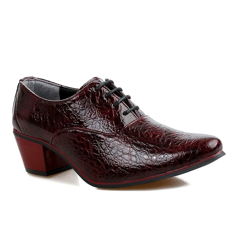 

2019 Spring Men High-Heel Casual Pattern Rubber Pointed-Toe Heels Business Crocodile Rubber England