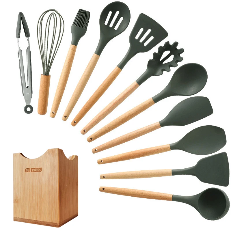 12-Pcs Kitchen set Силиконовые посуды Кухня Набор 11/12/13 шт. Кухня набор инструментов шпатель ложки, кухонные принадлежности Пособия по кулинарии выпечки инструменты Кухонные принадлежности - Цвет: 12-Pcs Kitchen set