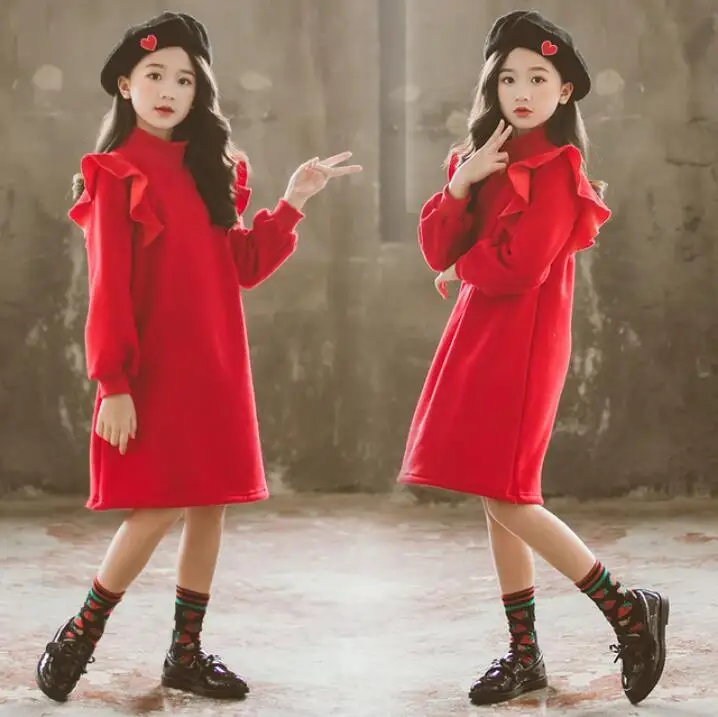 Рождественское платье для девочек; зимнее утепленное детское платье принцессы с длинными рукавами и оборками; Детские праздничные платья; милая Одежда для девочек