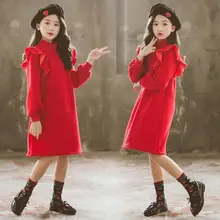 Рождественское платье для девочек; зимнее утепленное детское платье принцессы с длинными рукавами и оборками; Детские праздничные платья; милая Одежда для девочек