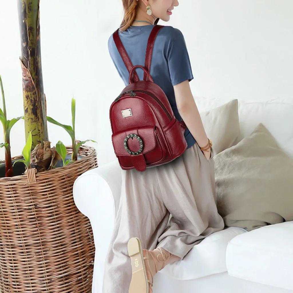 Женский мини-рюкзак, гладкий минималистичный стиль, однотонные кожаные школьные сумки для девочек-подростков, сумка на плечо, рюкзак для