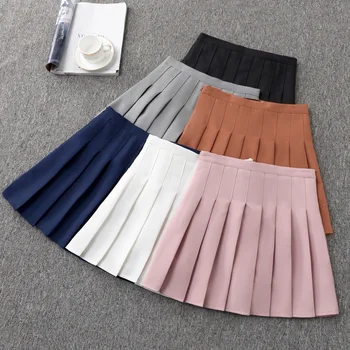 

Lucyever Spring Solid Color Preppy Style Women Skirt High Waist Anti-light Pleated Skirts Woman Summer Sweet Female Mini Skirt