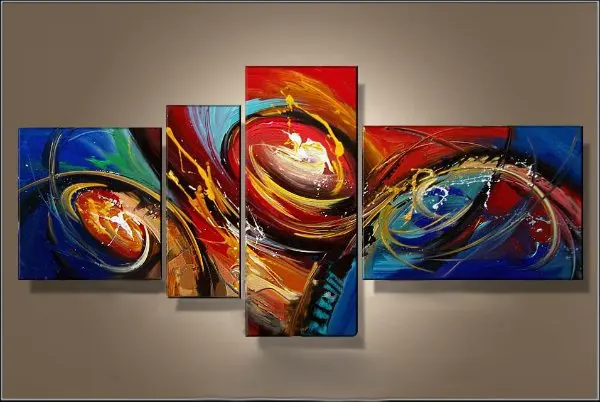 

100% Hand Painted Bright Color Modern Abstract Canvas Painting 4 Piece Wall Panel Living Room Wall Decor Home Decoration