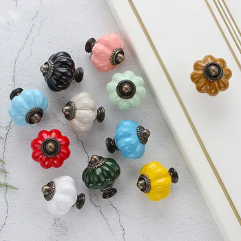 

1pcs Retro Ceramic Pumpkin Knob mini Handle Cabinet Door Cupboard Drawer Pull Locker for Home Kitchen Decoration Hardware