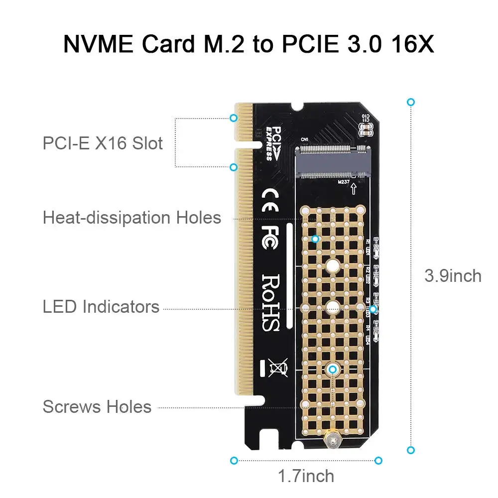 MAIWO PCIE X16 a M.2 NVMe Adattatore PCIE Supporto per Raffreddamento Array di Unità a Stato Solido a 4 Alloggiamenti SSD M.2 PCIe 2280 2230 2242 2260 Scheda Adattatore PCIE X16 MAIWO PCIE X16 a M.2 NVMe Adattatore PCIE Supporto per Raffreddamento Array di Unità a Stato Solido a 4 Alloggiamenti SSD M.2 PCIe 2280 2230 2242 2260 Scheda Adattatore PCIE X16
