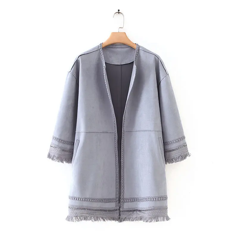 

2019 Autumn And Winter New Style Western Style Feathering Ornaments Suede Textured Effect Suede Coat