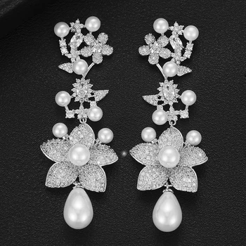 

GODKI New Flower Earrings Luxury Boho Bohemian Imitation Pearl Dangle Earrings For Women Wedding Fashion Jewelry 2018