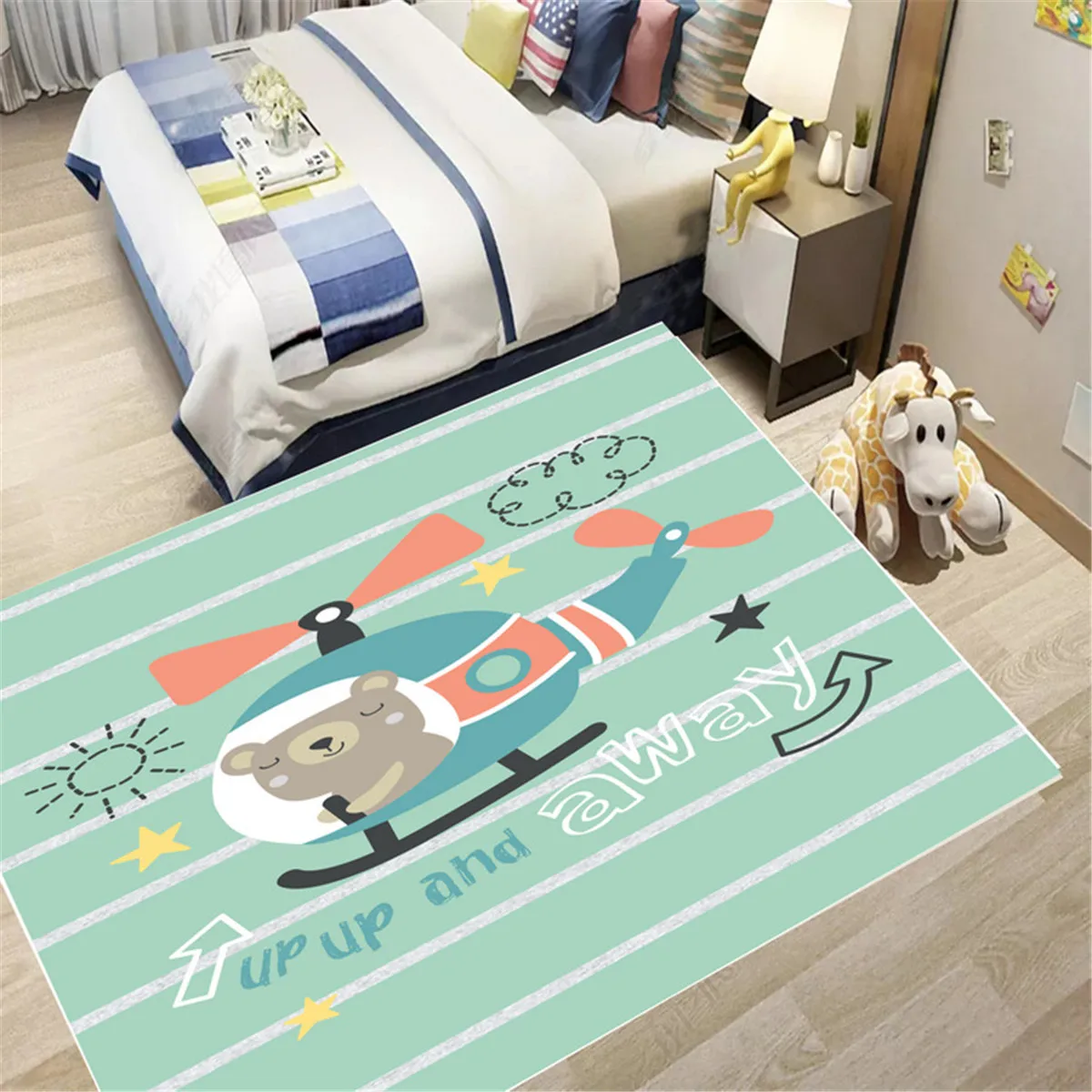 

Противоскользящий напольный коврик с забавным самолетом, коврик с 3D принтом, нескользящий коврик, коврик для столовой, гостиной, мягкий ковер, детский коврик
