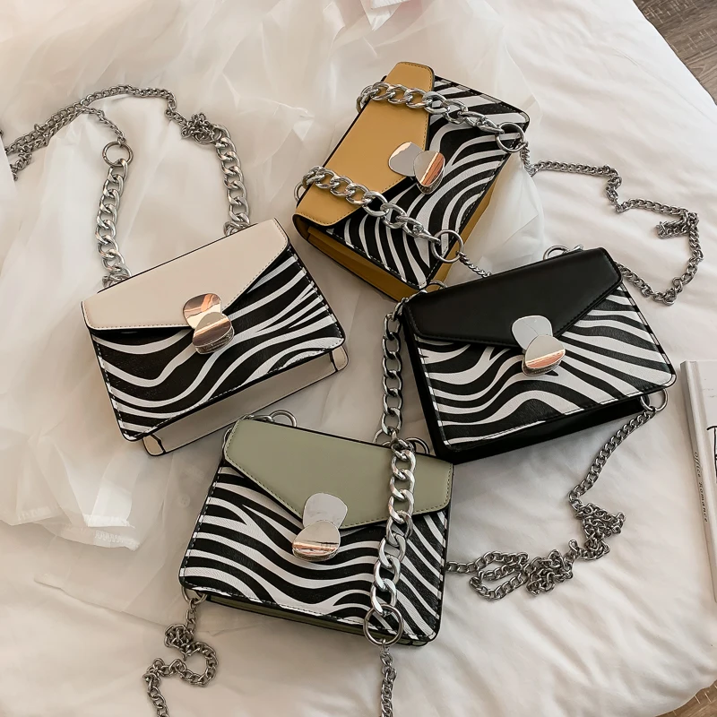 Зебра шаблон сумки на цепи через плечо для женщин 2019 маленькая качественная
