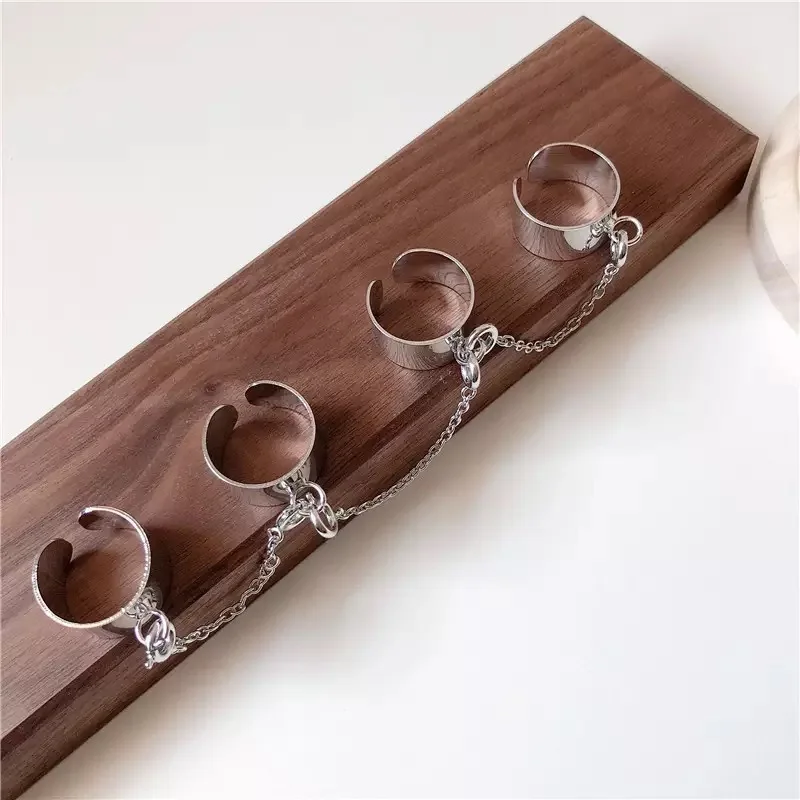 LATS Punk Cool Hip Pop Rings Multi-layer Adjustable Chain Four Open Finger Rings Alloy for Women Party Gift ring set finger ring chain ring opening ring adjustable rings