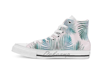 

Green Palm Leaves on Light Pink breathable Casual High Top lace-up Canvas shoes sneakers Drop shipping