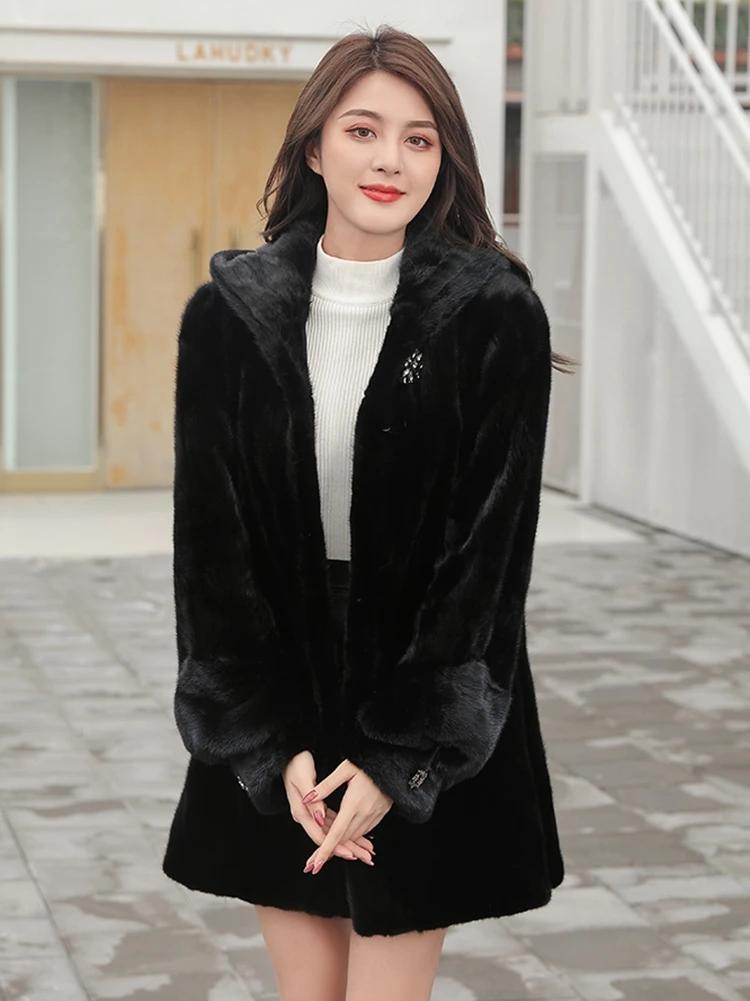 Haining abrigo de visón con capucha para abrigo de de visón bloques enteros, largo, 2021|Piel auténtica| - AliExpress