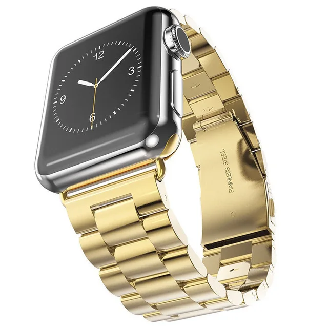Для Apple Watch Series 5 4 3 2 ремешок 42 мм 40 мм 44 мм черный браслет из нержавеющей стали ремешок адаптер для iWatch Band 4 3 38 мм - Цвет ремешка: Gold