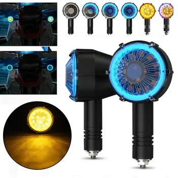 

12V DC 2pcs Motorcycle LED Turn Signal Amber/Blue Running Halo Indicator Blinker Light Car Styling Accessories