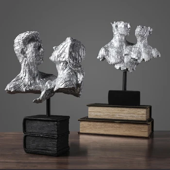 

Creative Mosaic Splice Silver Abstract Male And Female Figurines Ornaments Characters Sculpture Desktop Crafts Home Decor Gifts