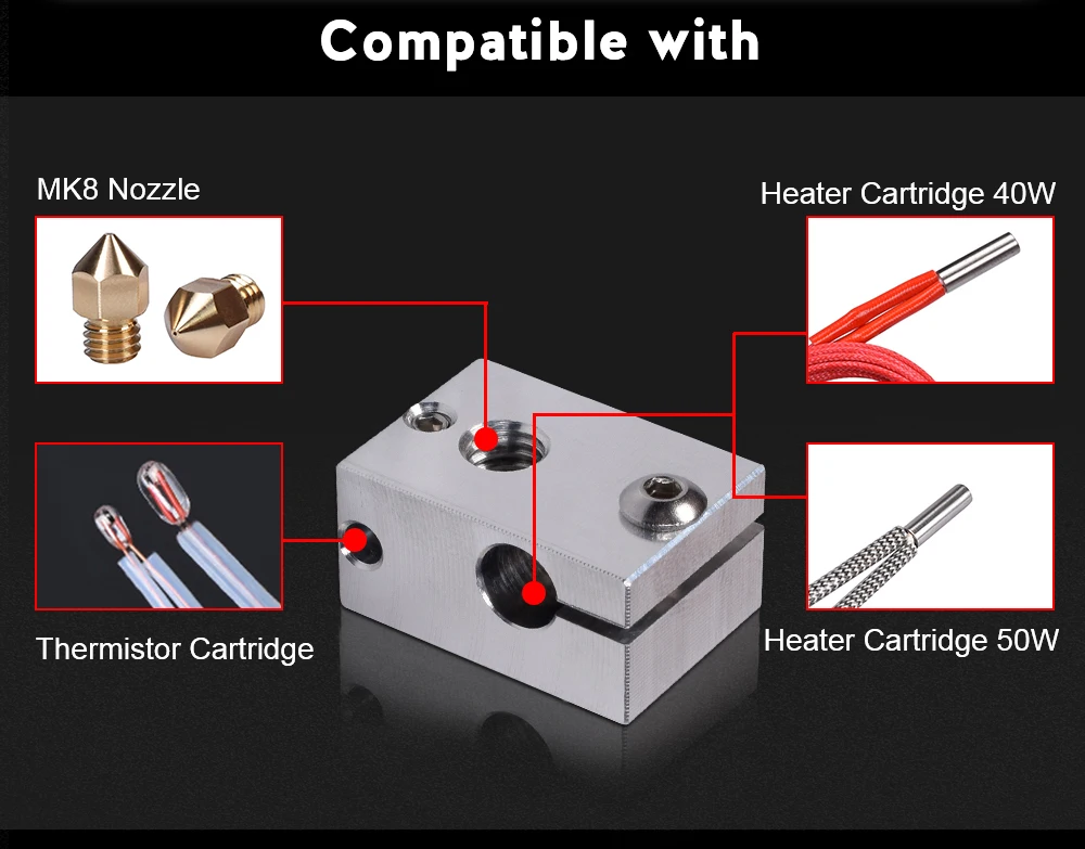 V6 покрытый медным нагревателем блок для E3d V6 J-head Hotend части 3D-принтера тепловой блок для датчика BMG Titan экструдер