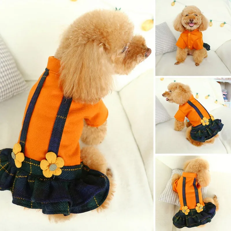 Домашние животные зимний комбинезон платье собака поддельные подтяжки юбка с цветами для собаки одежда Чихуахуа йоркки одежда для щенков костюм