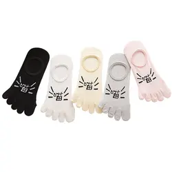 Новинка; женские лодочные носки с пятью пальцами; однотонные женские носки с милыми кошками; Удобные Хлопковые женские носки с носком для