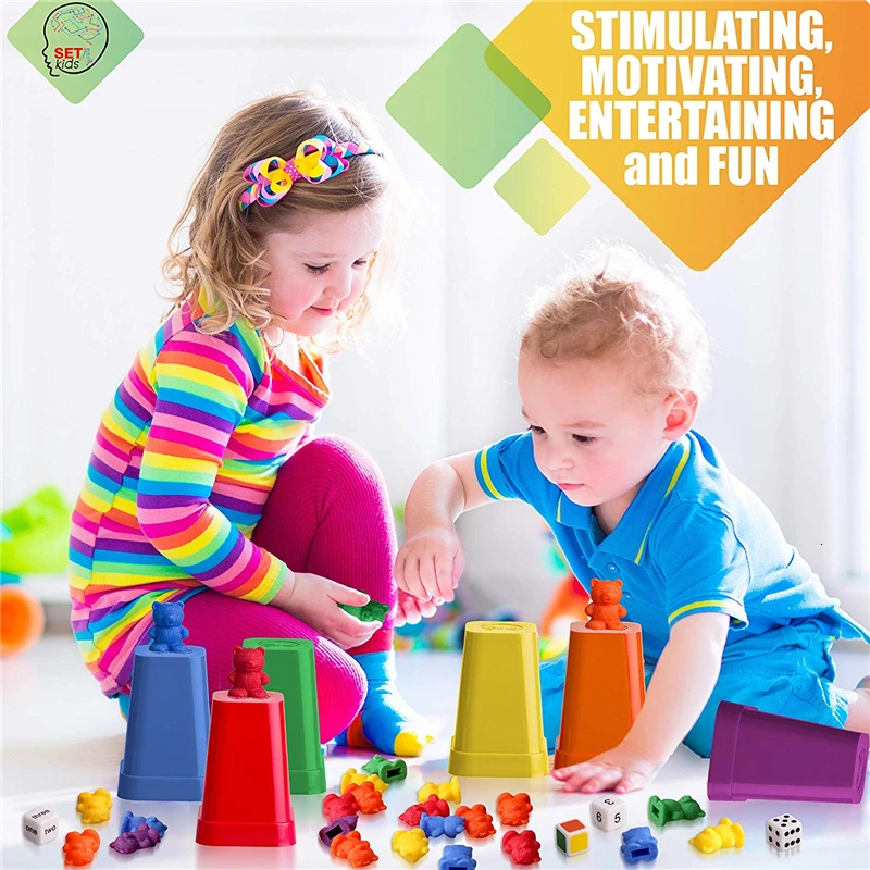 Rainbow Montessori Toys Counting Bears Match Sorting Cups Baby Kids Games Learning Preschool Educational Montessori Sensory Toys