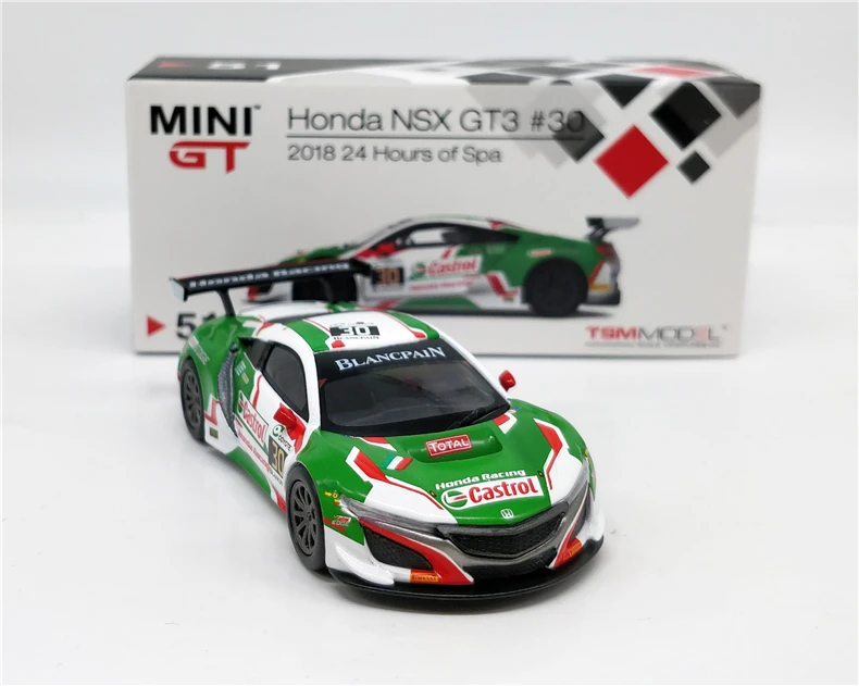 Мини GT 1: 64 Honda Civic NSX GT3 24H Spa LHD игрушечная машинка из сплава, игрушки для детей, литая под давлением модель автомобиля, подарок на день рождения