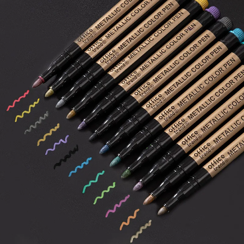 12/24 Colors Drawing Painting Marker Pen Metallic Color Pens For Black Paper  Art Supplies Brush Pen Stationery Material Escolar - Paint Markers -  AliExpress