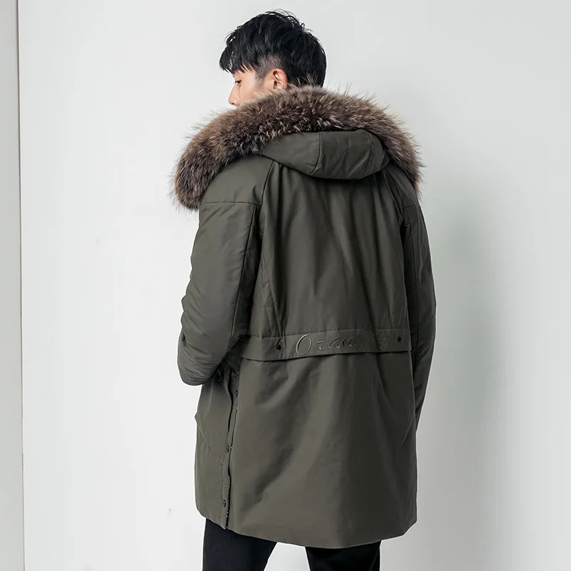 

Genuine Leather Jacket Raccoon Fur Collar Down Jacket Winter Jacket Men Cow Leather Long Coat Z18JMN1883 MY1197