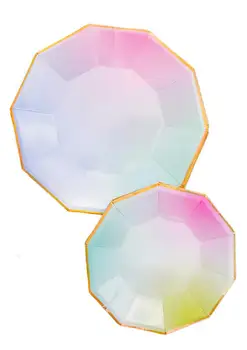 

80pcs Party Plates Pastel Rainbow with Gold Dinner Plates Dishes Unicorn Birthday Mermaid Party New Year Grand Event Tableware