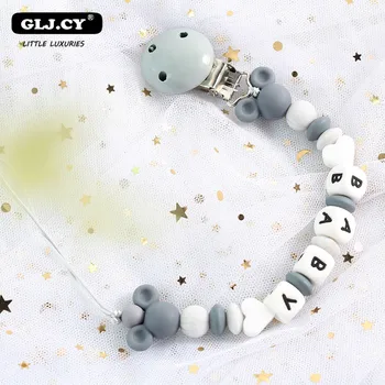 

Baby Pacifier Clip Chain Personalized Name Dummy Holder For Nipples Clips Silicone Teething Beads Baby Birthday Shower Gift