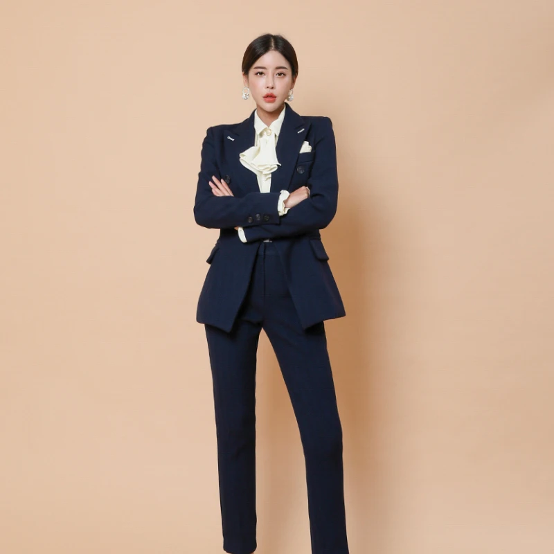 

Summer Spring Formal Fashion Business Uniform Women Pant Suits 2 Piece Set slim Blazer Jacket Office lady business suit