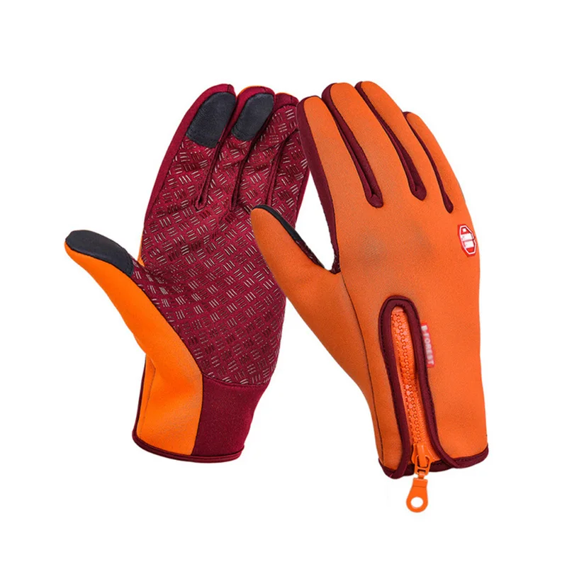 Профессиональные зимние водонепроницаемые велосипедные перчатки, перчатки для сенсорного экрана, велосипедные перчатки, ветрозащитные спортивные перчатки для горного велосипеда - Цвет: orange
