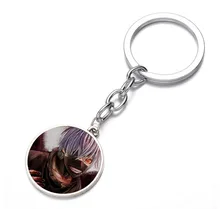 

Japan anime Tokyo Ghouls Keychain Kaneki Ken Split Face Keychain Crystal Glass Cabochon Art Picture Key Chain Holder Pendant