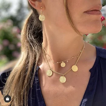 

Tocona Bohemian Gold Coin Pendant Necklace for Women Clear Crystal Stone Fashion Geometry Chain Jewelry Accessories 8713