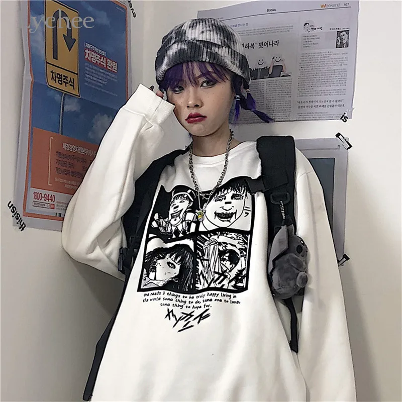Lychee Harajuku женский флисовый пуловер с круглым вырезом, темно-японский персонаж, женские флисовые толстовки, свободные осенние женские флисовые Топы